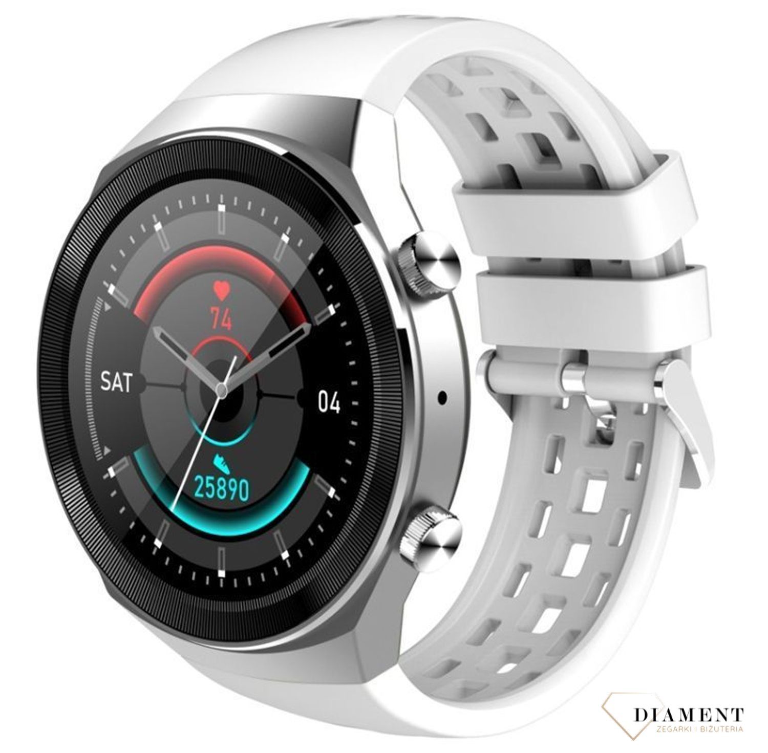 Smartwatch męski na białym pasku Rubicon RNCE68. Bluetooth. Zdalne rozmowy przez zegarek  (2).jpg